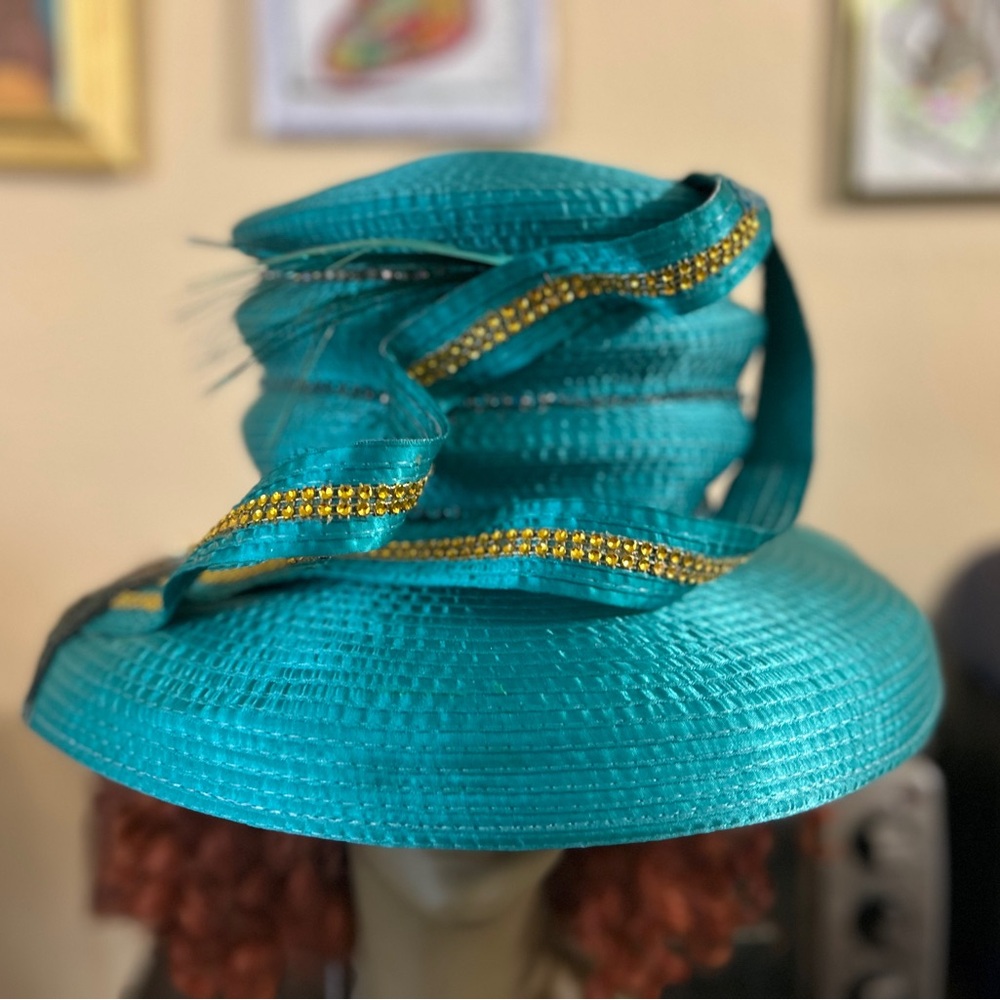 Elegant Teal and Gold Women's Hat